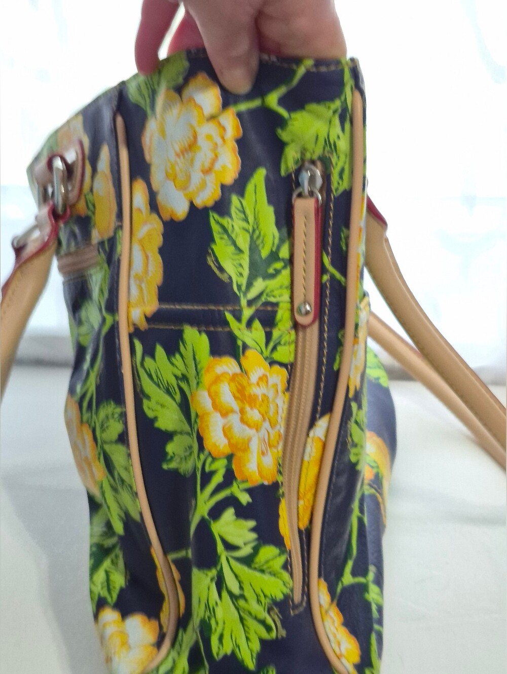 Tiganello Navy Floral Leather Tote - Picture 12 of 15